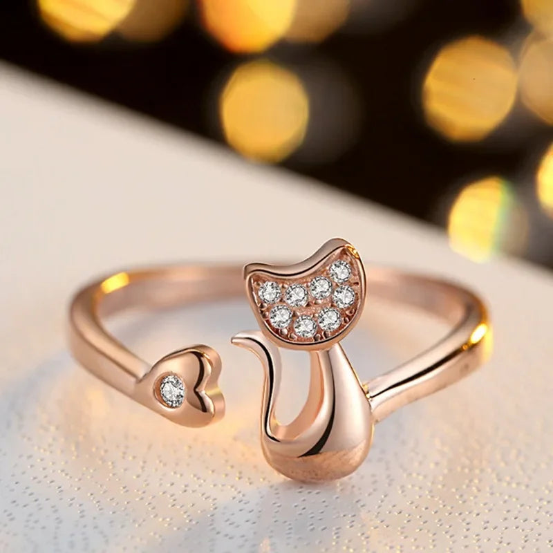 Bague Chat Ouverte Mignonne – Cubic Zirconia
