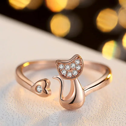 Bague Chat Ouverte Mignonne – Cubic Zirconia