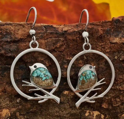 Boucles d'oreilles Oiseau sur Branche Vintage – Symbole de Liberté et de Sérénité
