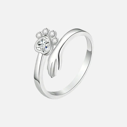 Bague Réglable en Argent Sterling 925 – Design Main et Empreinte Patte