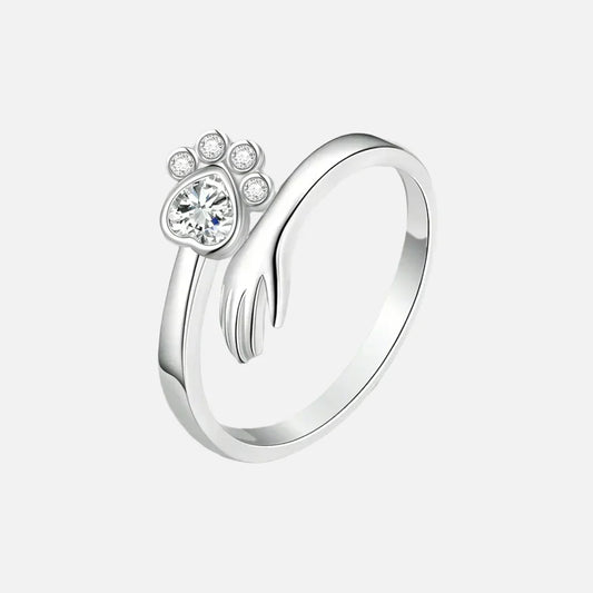 Bague Réglable en Argent Sterling 925 – Design Main et Empreinte Patte