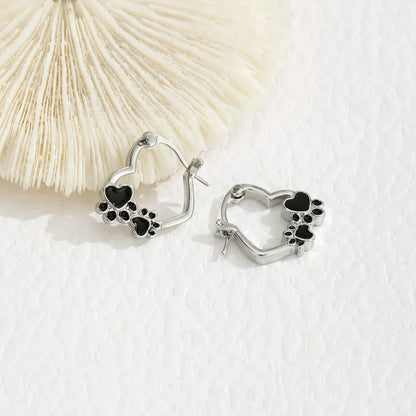 Boucles d'oreilles Huggie Patte Cœur avec Émail Noir