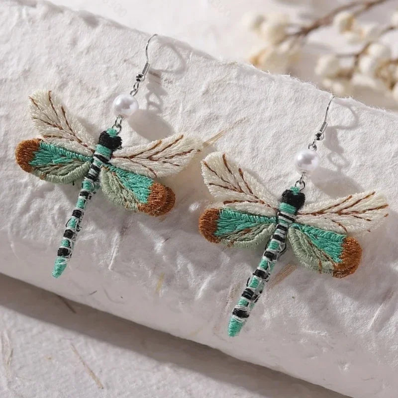 Boucles d'oreilles Libellule Brodées Bohème