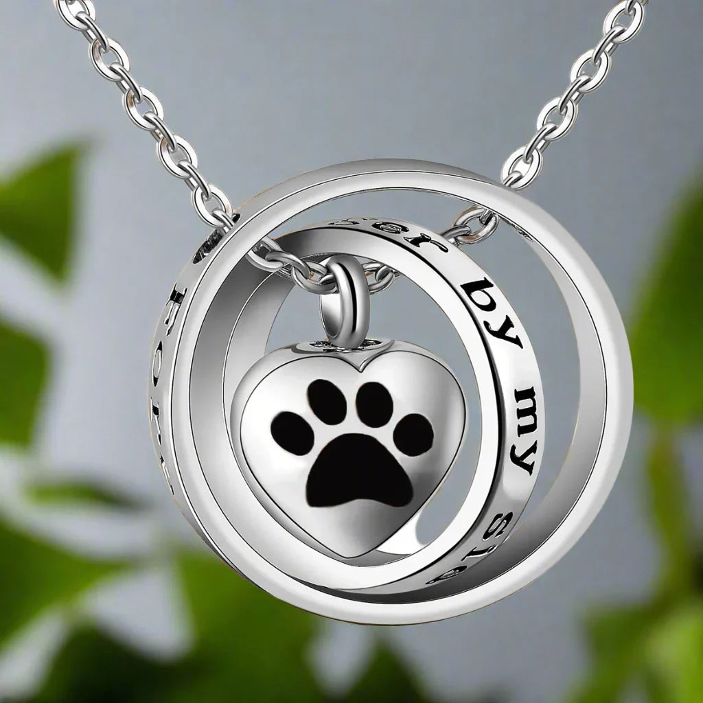 « N'est Plus À Mes Côtés, Toujours Dans Mon Cœur » – Collier Pendentif Urne Patte en Acier Inoxydable
