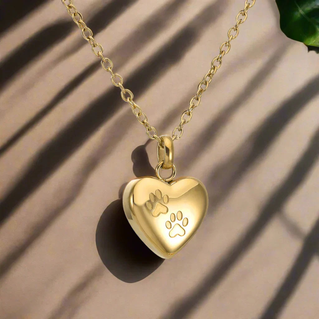 Collier Pendentif Urne Funéraire pour Animal – Cœur Gravure Patte