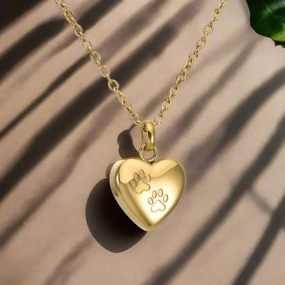Collier Pendentif Urne Funéraire pour Animal – Cœur Gravure Patte