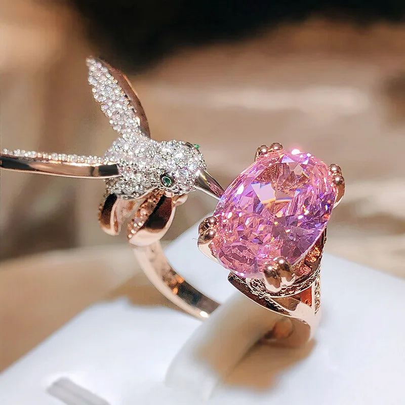 Bague Colibri Pierre Gemme Réglable – Zircon, Placé Or 14K