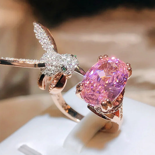 Bague Colibri Pierre Gemme Réglable – Zircon, Placé Or 14K