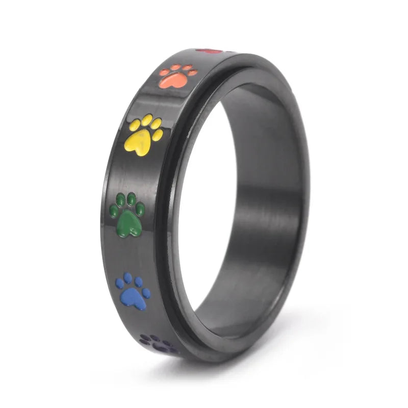 Bague Patte Anti-Stress Tournante – Acier Inoxydable avec Pattes Arc-en-Ciel