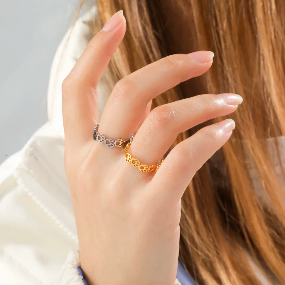 Bague Empreinte Patte Réglable – En Acier Inoxydable