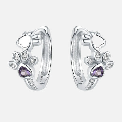 Boucles d'oreilles Huggie Patte en Argent Sterling 925 – Avec Zircone et Cœur en Pierre