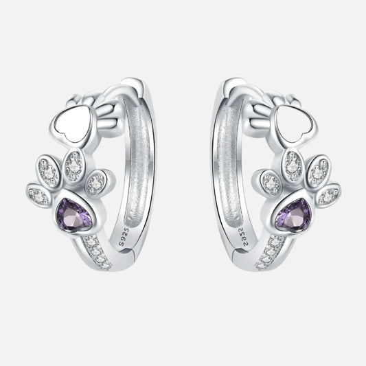 Boucles d'oreilles Huggie Patte en Argent Sterling 925 – Avec Zircone et Cœur en Pierre