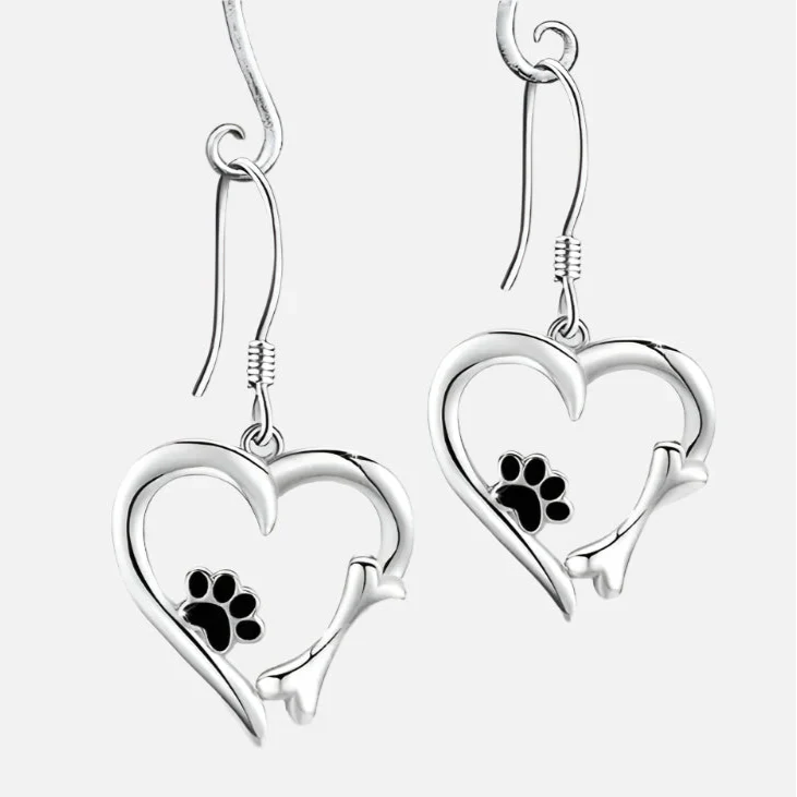 Boucles d'oreilles Tomettes Argent avec Cœur et Patte