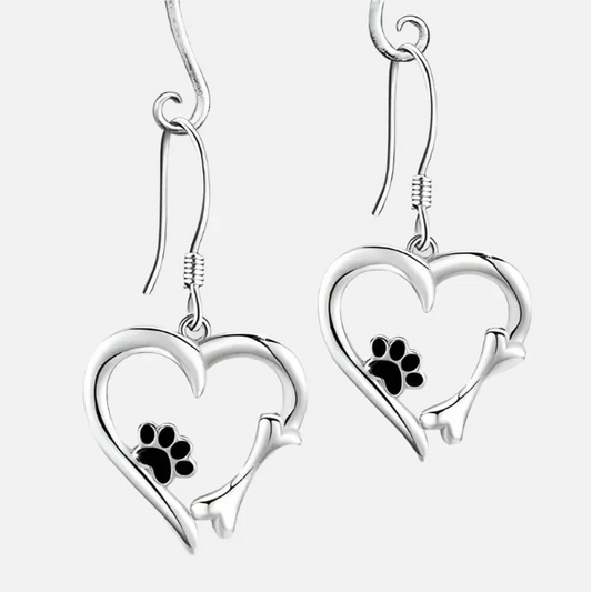 Boucles d'oreilles Tomettes Argent avec Cœur et Patte