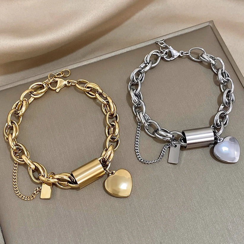 Bracelet Heartened Chunky | Or Blanc