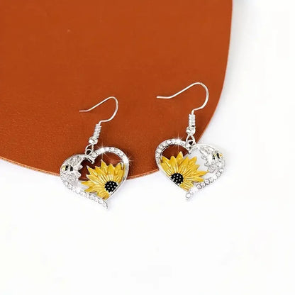 Boucles d'oreilles Tomettes Vintage Cœur Tournesol et Abeille