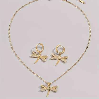 Collier Bijou Libellule Dorée avec Boucles d'oreilles Offertes