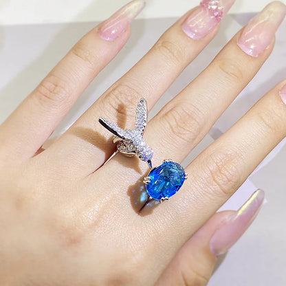 Bague Colibri Pierre Gemme Réglable – Zircon, Placé Or 14K