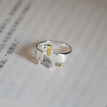 Bague Teckel en Argent Sterling 925 – Taille Réglable