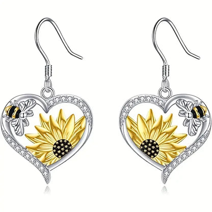 Boucles d'oreilles Tomettes Vintage Cœur Tournesol et Abeille