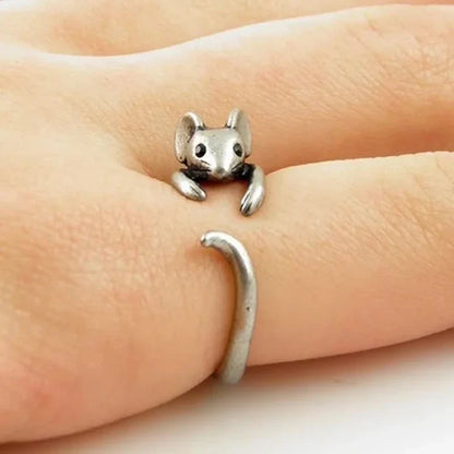 Bague Enveloppante Souris Adorable – Bijou Vintage Réglable