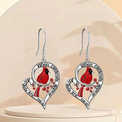 Boucles d'oreilles Commémoratives Cardinal – « Quand les Cardinals Apparaissent, les Anges Sont Proches » Cœur Tombant