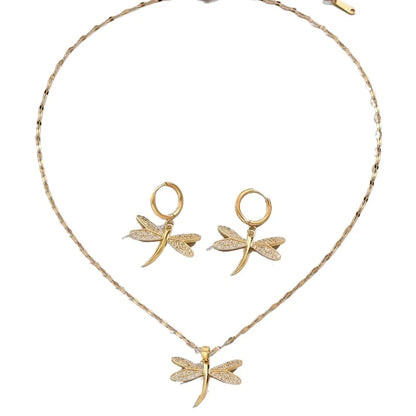 Collier Bijou Libellule Dorée avec Boucles d'oreilles Offertes