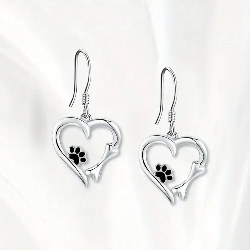 Boucles d'oreilles Tomettes Argent avec Cœur et Patte