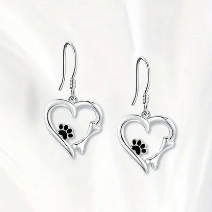 Boucles d'oreilles Tomettes Argent avec Cœur et Patte