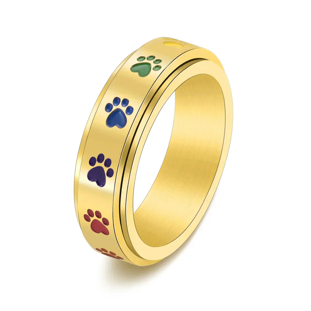 Bague Patte Anti-Stress Tournante – Acier Inoxydable avec Pattes Arc-en-Ciel