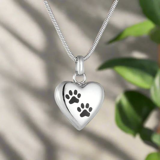 Collier Pendentif Urne Funéraire pour Animal – Cœur Gravure Patte