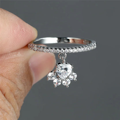 Bague Vintage Patte de Chat et Cœur Pierre – Tons Or et Argent