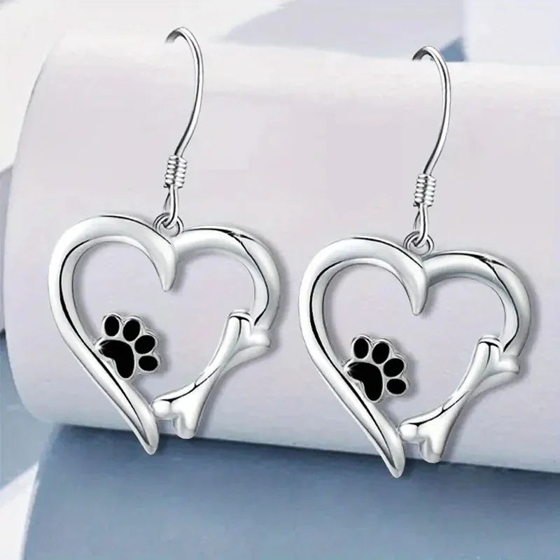 Boucles d'oreilles Tomettes Argent avec Cœur et Patte