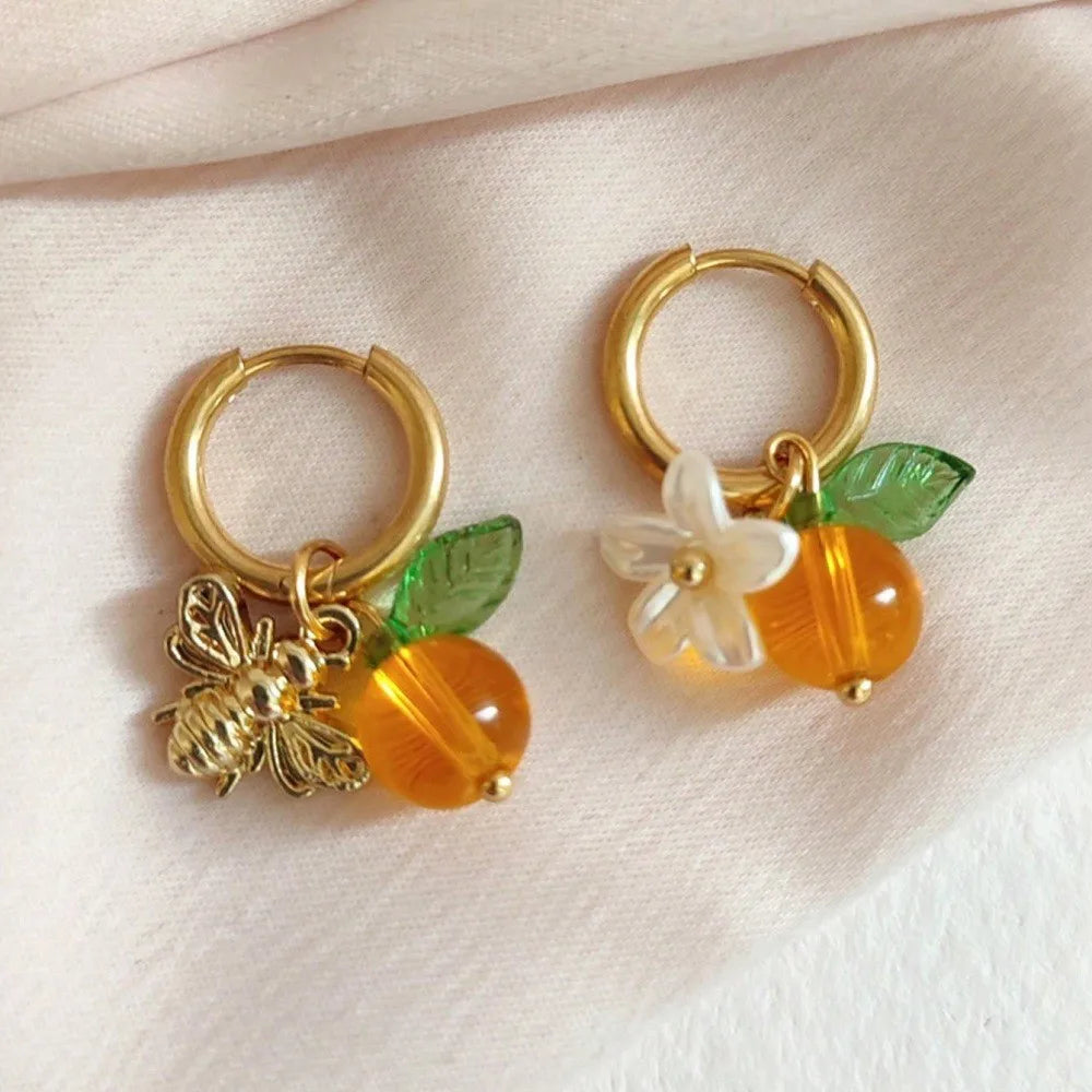 Boucles d'oreilles Cercles Abeille Fleur d'Oranger