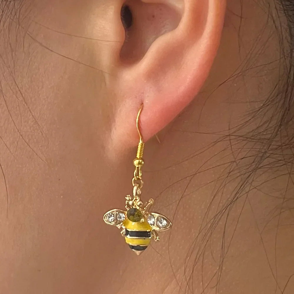 Boucles d'oreilles Cristal Abeille Dorée et Ruche