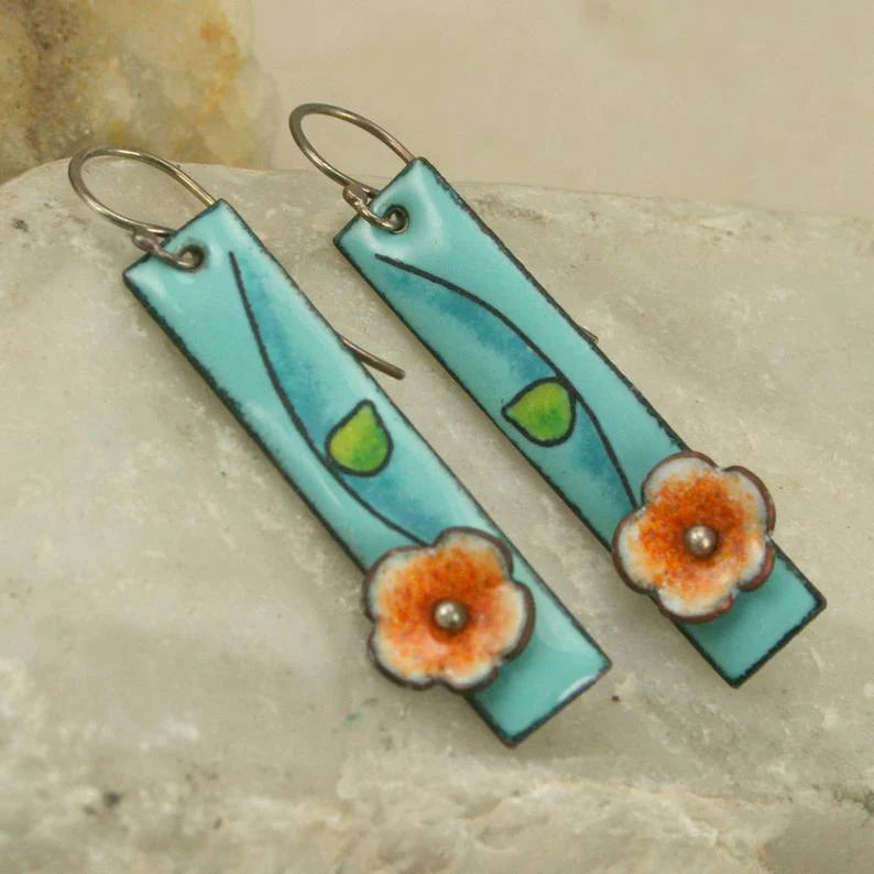 Boucles d'Oreilles Fleur Émail