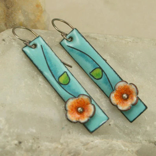 Boucles d'Oreilles Fleur Émail