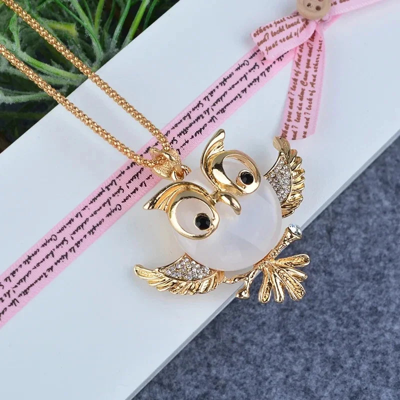 Collier Pendentif Sagesse Hibou Opale