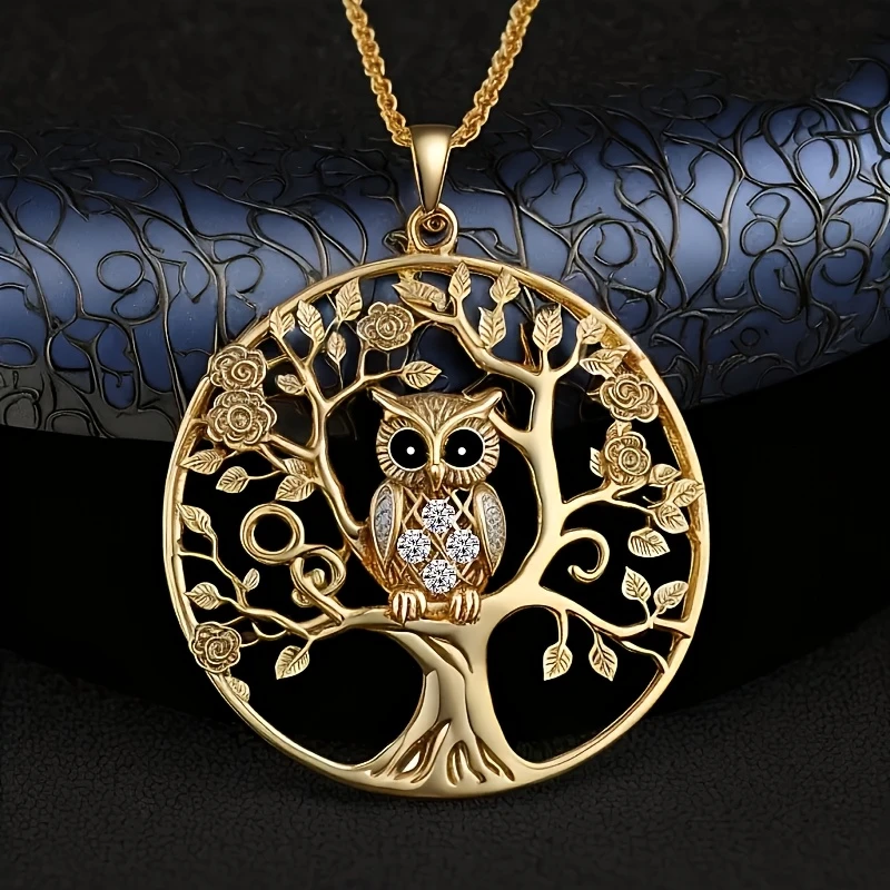 Collier Hibou Arbre de Vie Doré