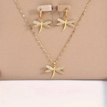 Collier Bijou Libellule Dorée avec Boucles d'oreilles Offertes