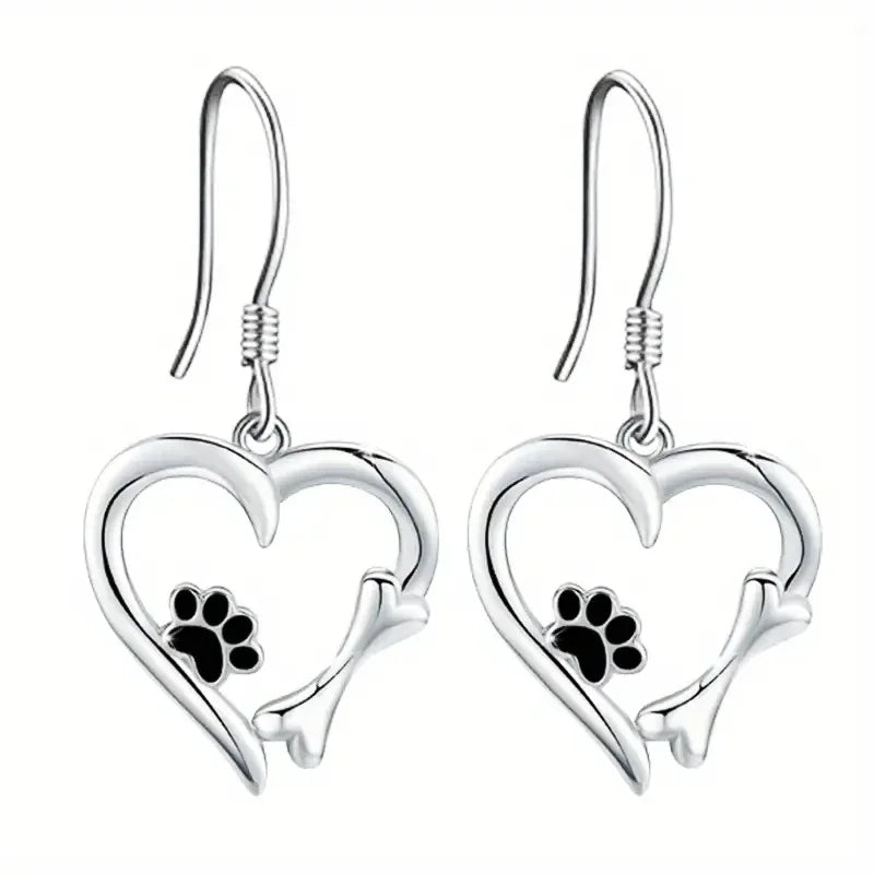 Boucles d'oreilles Tomettes Argent avec Cœur et Patte