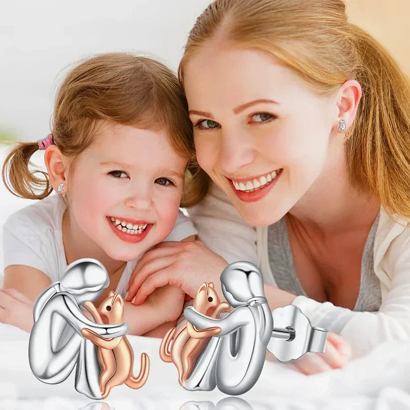 Boucles d'oreilles Câlin Chat Bicolores Argent et Or