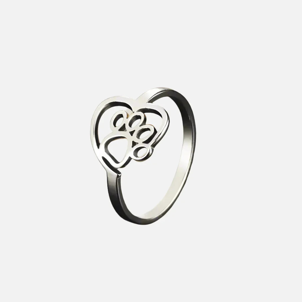Bague Patte et Cœur Ton Or – Bijou Acier Inoxydable pour Amoureux des Animaux