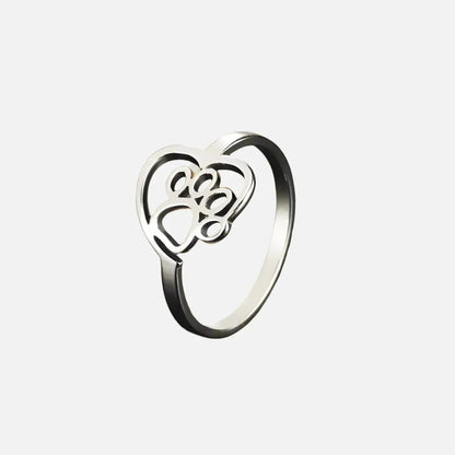 Bague Patte et Cœur Ton Or – Bijou Acier Inoxydable pour Amoureux des Animaux