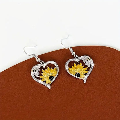 Boucles d'oreilles Tomettes Vintage Cœur Tournesol et Abeille