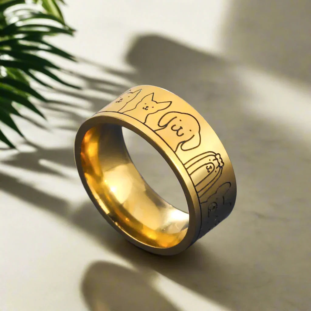 Bague Chien Large en Acier Inoxydable – Design Gravure pour Femme