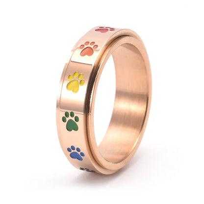 Bague Patte Anti-Stress Tournante – Acier Inoxydable avec Pattes Arc-en-Ciel