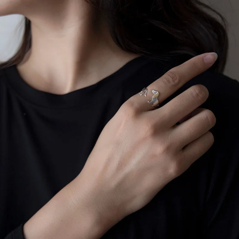 Bague Teckel en Argent Sterling 925 – Taille Réglable
