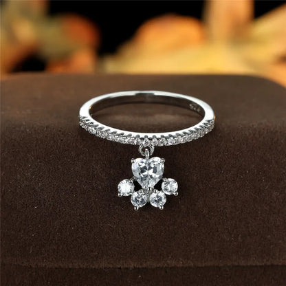 Bague Vintage Patte de Chat et Cœur Pierre – Tons Or et Argent