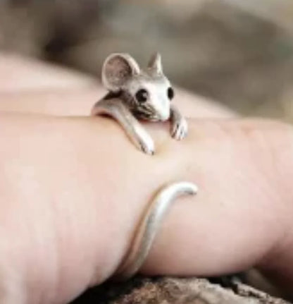 Bague Enveloppante Souris Adorable – Bijou Vintage Réglable